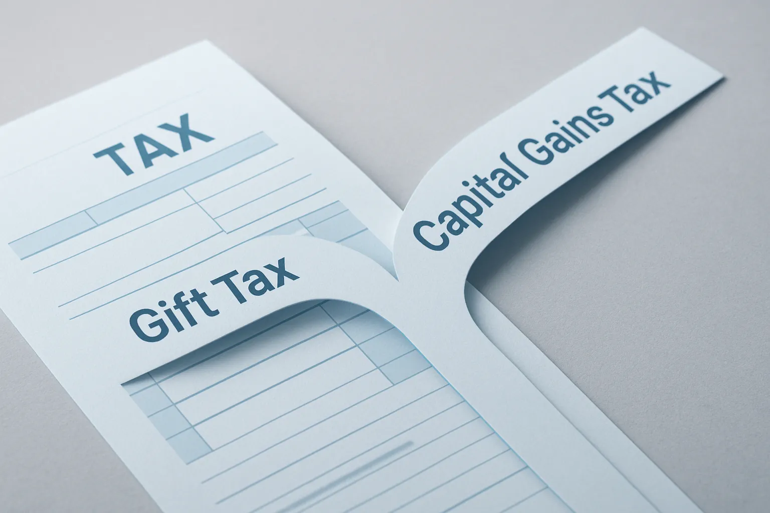 세금 계산서(Tax) 서류가 '증여세'와 '양도소득세' 두 갈래로